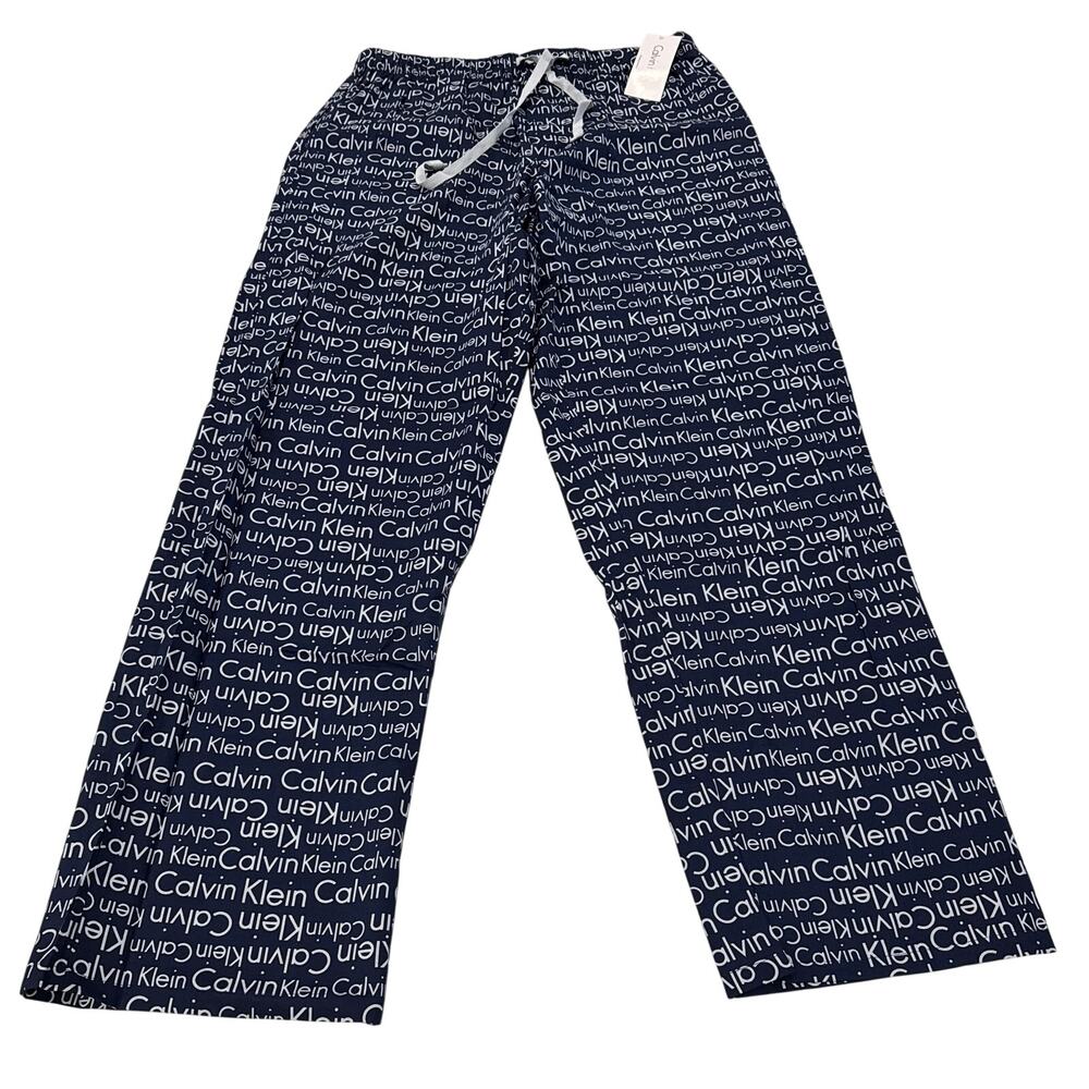 CALVIN KLEIN Mens NWT All-Over Logo Print Cotton Pajama Lounge Pants Navy Large